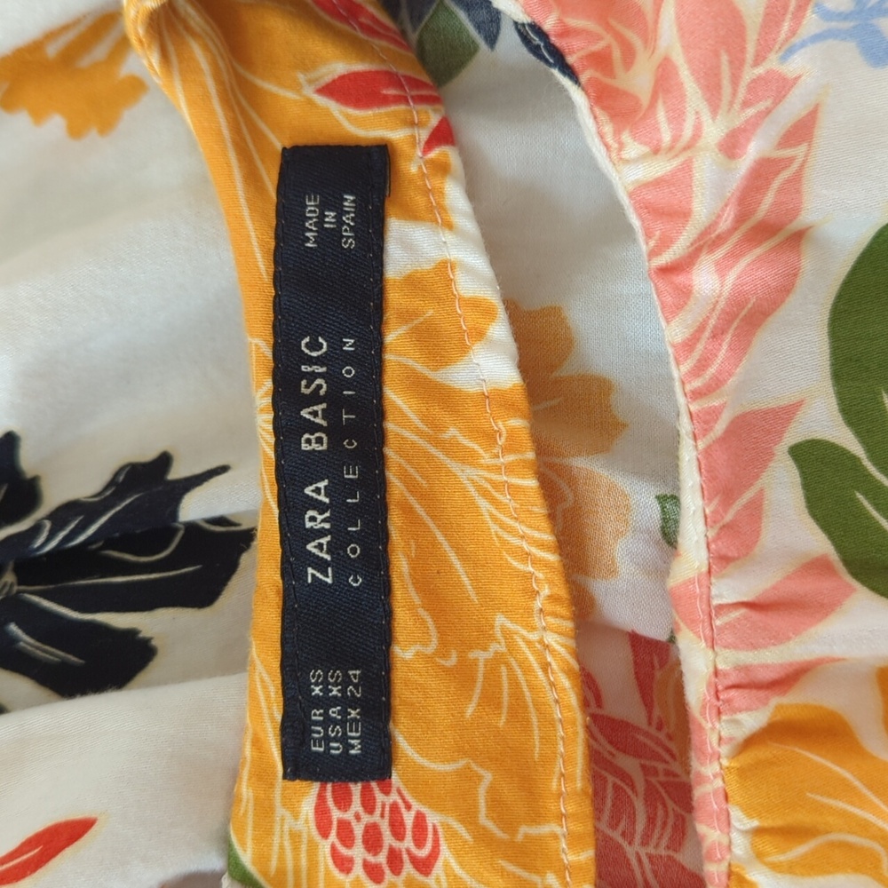 Zara Basic Collection Floral Print Elastic Waist Cap Sleeve Midi Dress Size XS - Picture 11 of 11